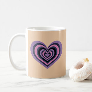 Tasse à cœur rayé rétro - Violet sur beige