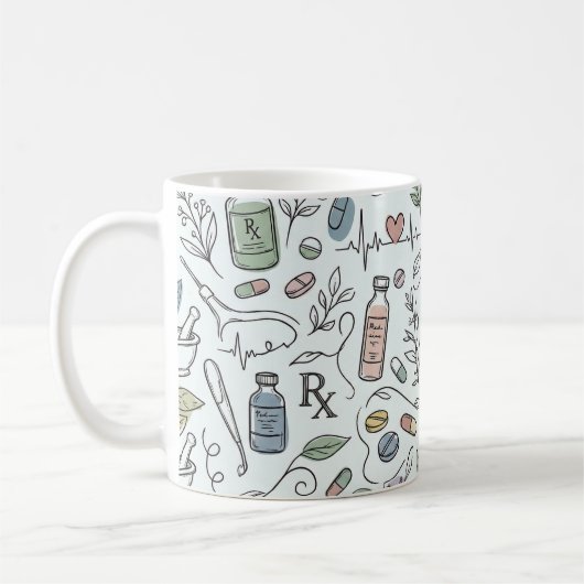 Tasse à doodle de pharmacie dessinée à la main | B (Gauche)