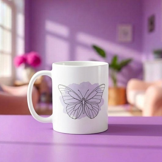 Tasse à eau minimaliste papillon lavande