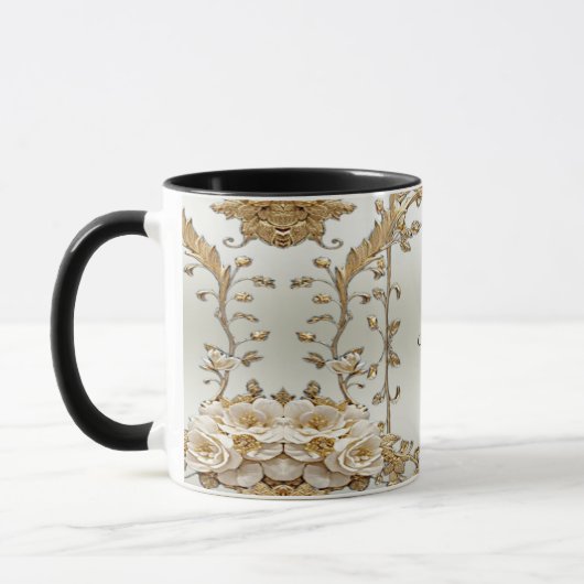 Tasse à fleurs blanches ornées dorées (Gauche)