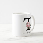 Tasse à fleurs roses florales à monogramme initial (Devant droit)