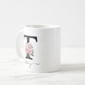 Tasse à fleurs roses florales à monogramme initial (Devant gauche)