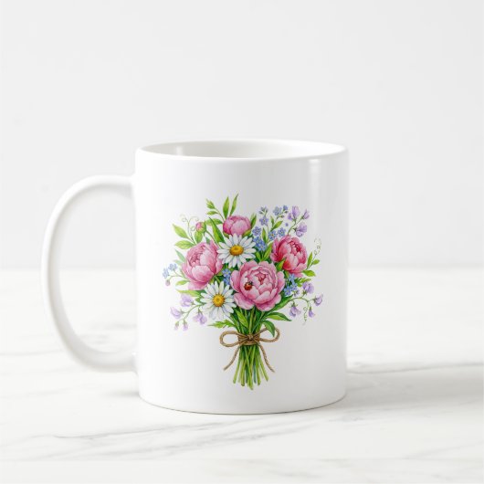 Tasse à ladybug aquarelle Bouquet de Pivoine de Pr (Gauche)