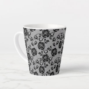 Tasse à Latte Broderie Anglaise Noire avec Roses