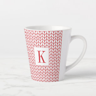 Tasse à latte en tricot à ligne rouge + initiale