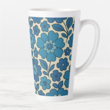 Tasse à latte florale rétro bleue 12 et 17 oz