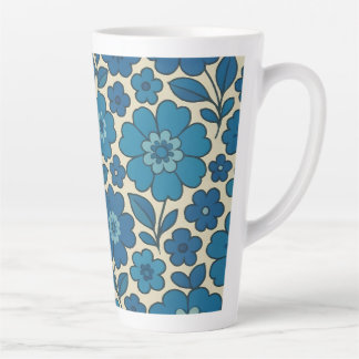 Tasse à latte florale rétro bleue 12 et 17 oz