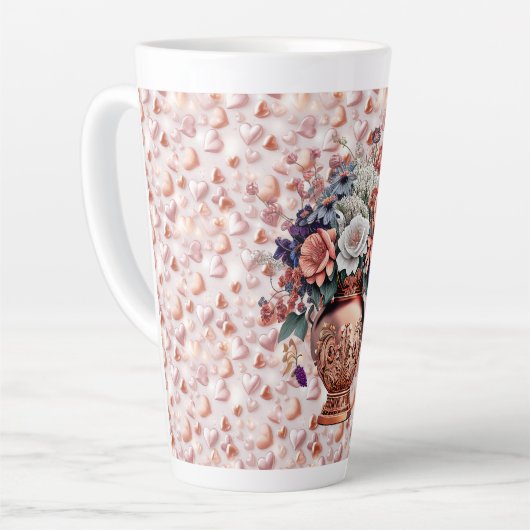 Tasse à latte grande avec coeurs et fleurs en or r (Angle gauche)