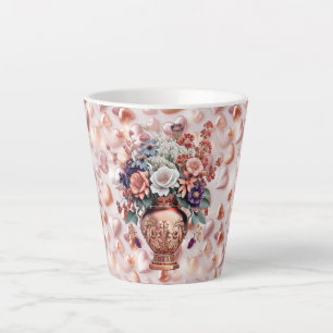 Tasse à latte petite avec cœurs et fleurs en or ro
