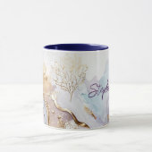 Tasse à lavis aquarelle or bleu violet monogrammé (Centre)