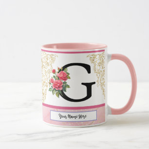 Tasse à lettre florale G – Tasse à monogramme à no