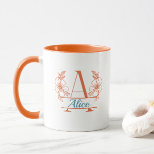 Tasse à monogramme floral initial personnalisé