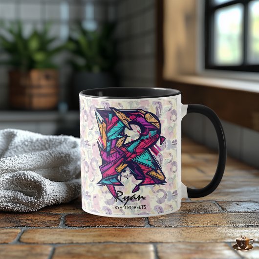 Tasse à monogramme géométrique dynamique - R pour