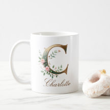 Tasse à monogramme lettre C florale or élégant