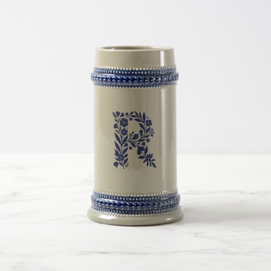 Tasse à monogramme lettre R florale bleue (Centre)