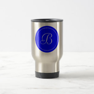 Tasse à monogramme rond bordure bleue et point bla