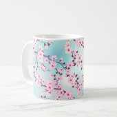 Tasse à monogramme turquoise rose à fleurs de ceri (Devant gauche)