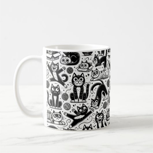 Tasse à motif de chat noir et blanc drôle (Gauche)