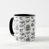 Tasse à motif de chat noir et blanc sur des livres (Devant gauche)