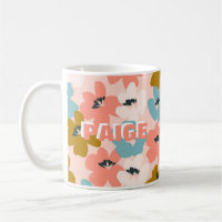 Tasse à motif de fleurs de monogramme rose bleu
