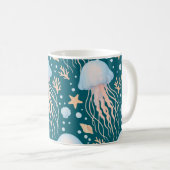 Tasse à motif élégant de méduse et d'éléments océa (Devant droit)