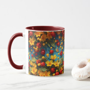 Tasse à motif floral jaune et rouge vibrant
