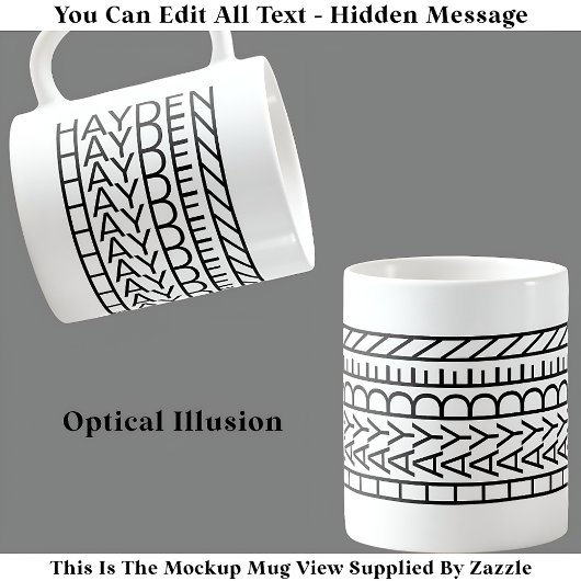 Tasse à nom d'illusion optique 114B Texte caché mo
