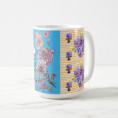 Tasse à oiseaux floraux Budgie rose bleu peinte à (Devant droit)