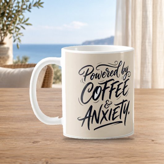 Tasse à script drôle alimentée par le café et l'an