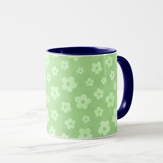 Tasse à thé aux fleurs vertes et blanches avec poi (Devant droit)