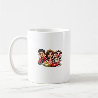 Tasse amis et vache de caricature de dessin animé