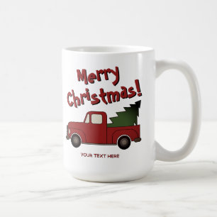 Tasse amusante avec vieux camion rouge et sapin de