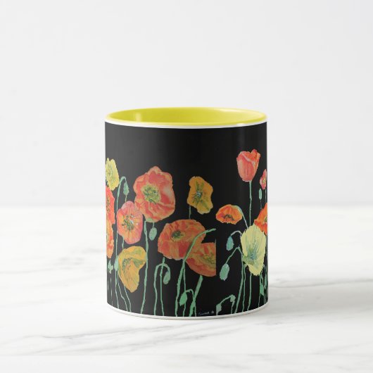 Tasse aquarelle Coquelicots orange et noir (Centre)