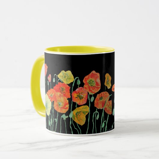 Tasse aquarelle Coquelicots orange et noir (Devant gauche)