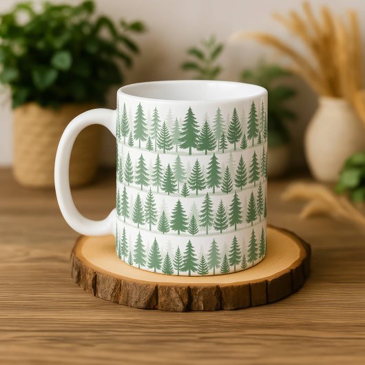 Tasse aquarelle pin forestier verdure botanique