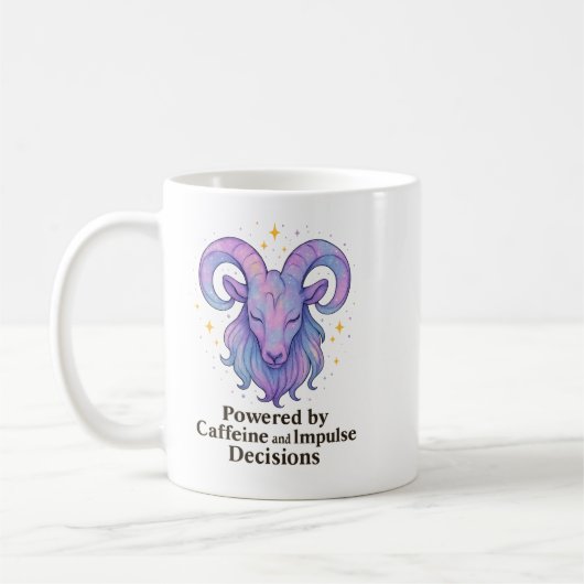 Tasse Aries – Alimenté par la caféine et les décis (Gauche)