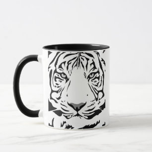 Tasse au visage de tigre abstrait noir et blanc