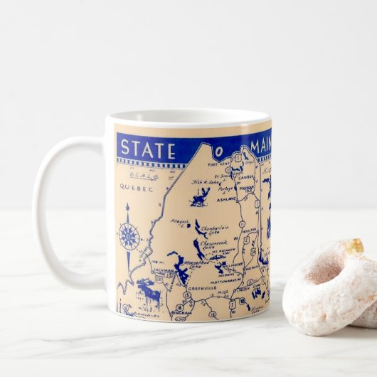 Tasse avec carte de l'État du Maine (Avec donut)