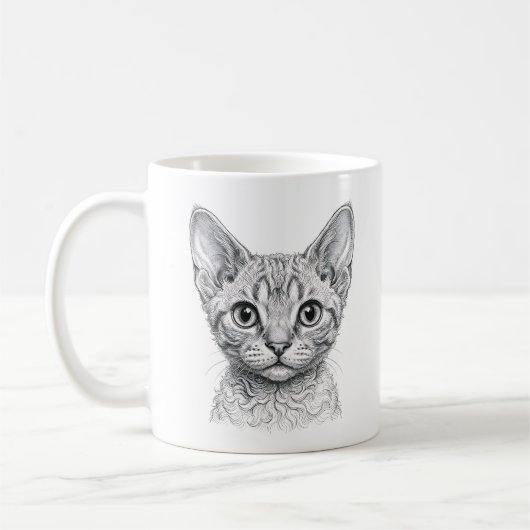 Tasse avec chaton Devon Rex - Illustration à l'enc (Gauche)