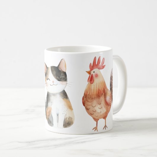 Tasse avec chien, chat et poulet (Devant droit)