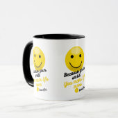 Tasse avec citation inspirante Smiley – Parce que (Devant gauche)