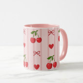 Tasse avec des rubans rouges et des cerises (Devant droit)
