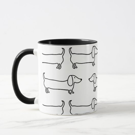 Tasse avec des teckels dans noir-blanc (Gauche)