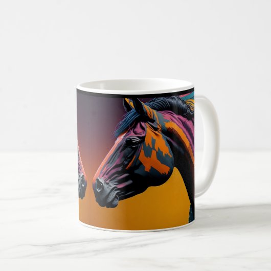 Tasse avec design de cheval, œuvre d'art rustique (Devant droit)