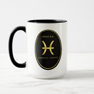 Tasse avec emblème ovale en or du zodiaque Poisson