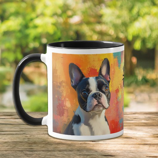 Tasse avec fond abstrait et portrait de Terrier de