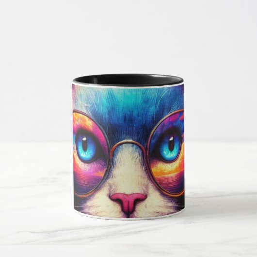 Tasse avec illustration de chat coloré funky (Centre)