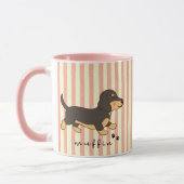 Tasse avec illustration de teckel à rayure rose (Gauche)