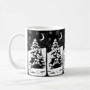 Tasse avec impression lino d'un sapin dans un pays