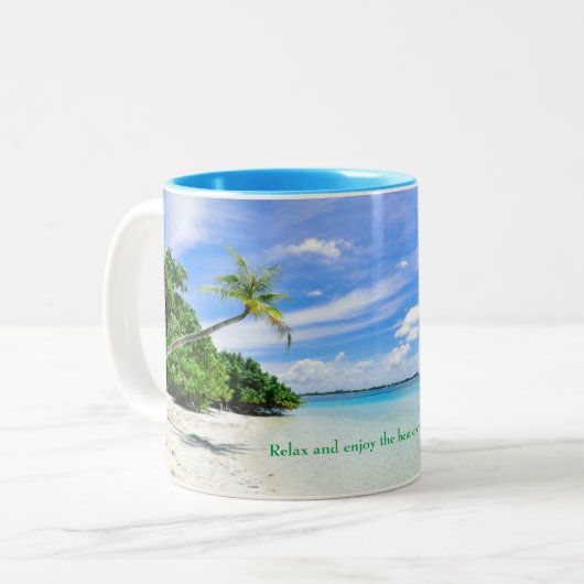 Tasse avec la copie intérieure et tropicale bleue (Devant gauche)